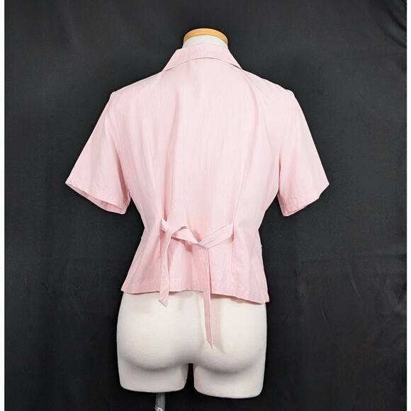 Vintage 90s Blouse Silk Pink Short Sleeve Tie Back Fitted Misses Size M - Picture 4 of 6